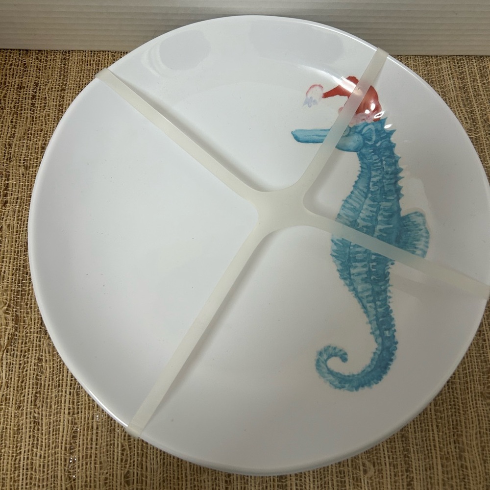 Sigrid Olsen Christmas Santa Hat Seahorse Plates  11”. Set Of 4 Melamine New